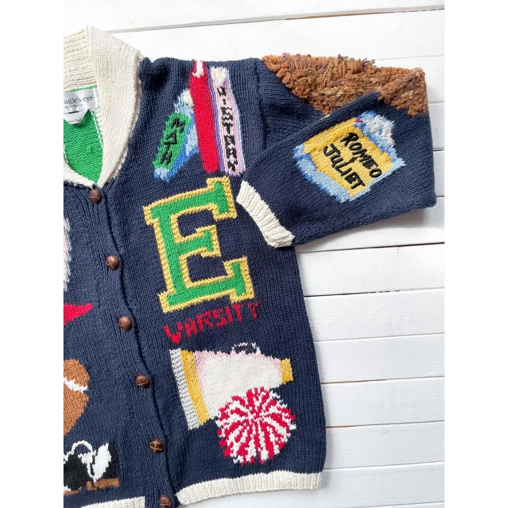 school teacher sweater‎ vtg Eagle's Eye football cheerleader letterman cardigan - Picture 3 of 6